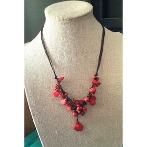 Nakamol Red Bead Corded Necklace -- 14"